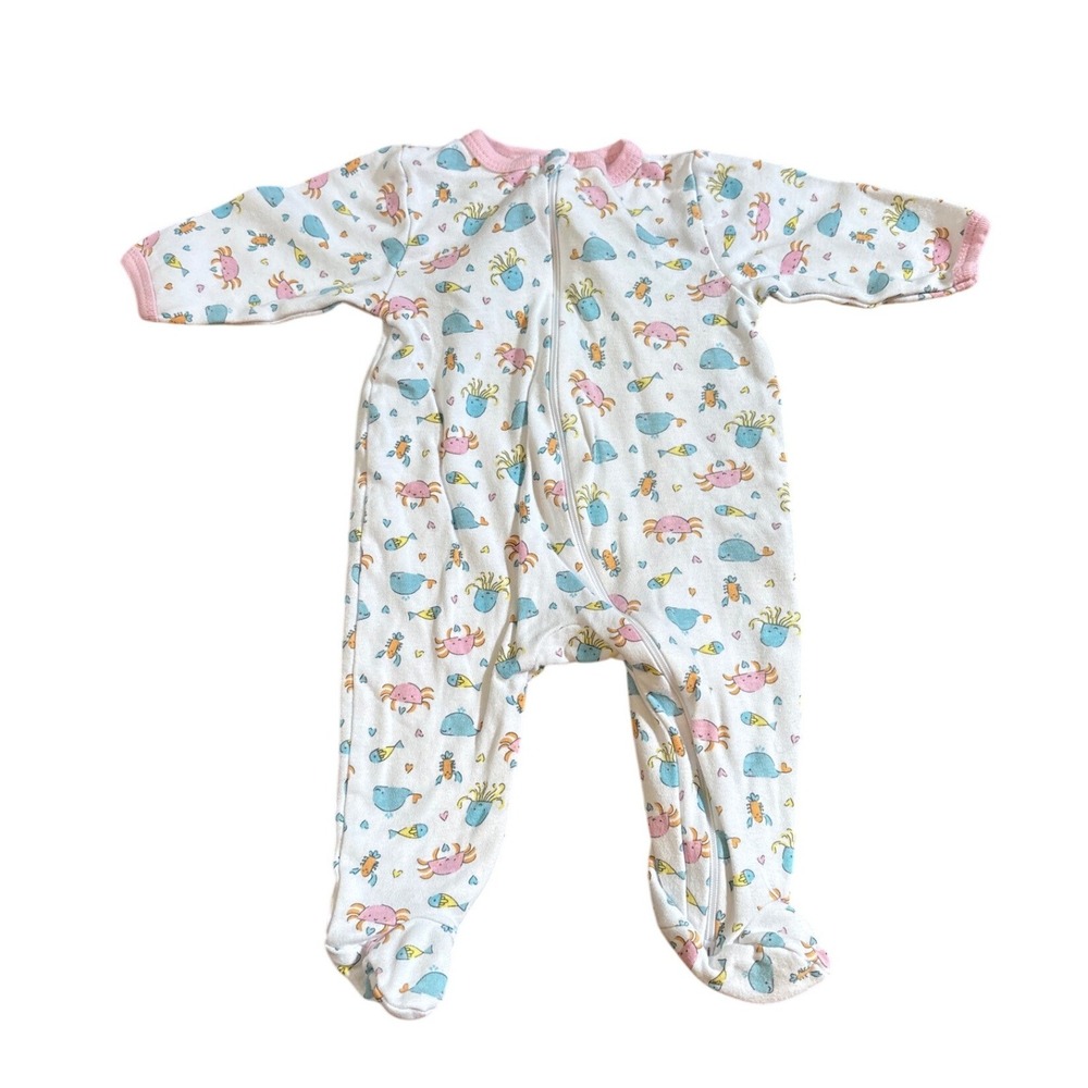 Millie & Myles Footed Sleeper Kids White Nautical Sea Life Print SIZE‎ 3-6 M